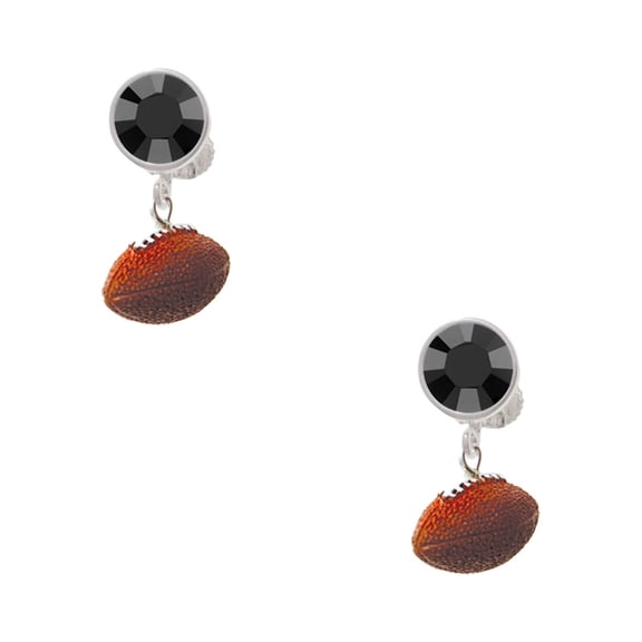 Delight Jewelry Resin Football Black Crystal Clip on Earrings