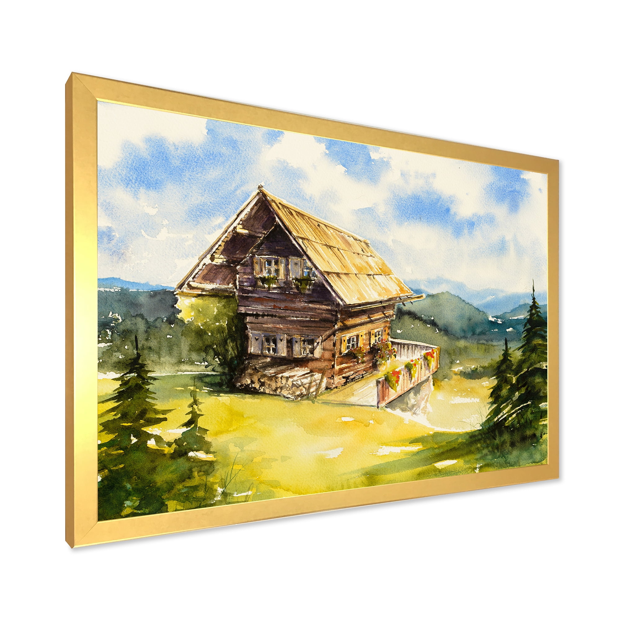 Designart 'Old Cottage At Summer With Peaceful Landscape' Traditional Framed Art Print