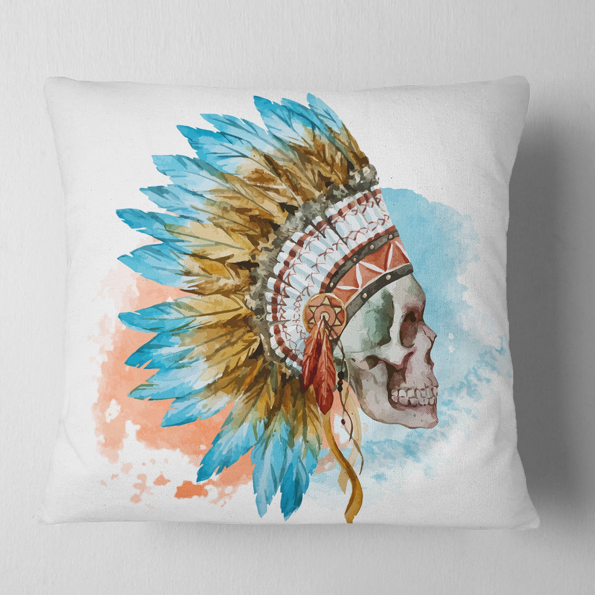 Designart Ethnic Skull - Abstract Throw Pillow - 16x16