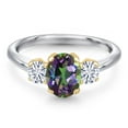thumbnail image 3 of Gem Stone King 925 Silver and 10K Yellow Gold Green Mystic Topaz and White Moissanite Engagement Ring for Women | 2.04 Cttw | Oval 8X6MM | Gemstone November Birthstone | Size 8, 3 of 7