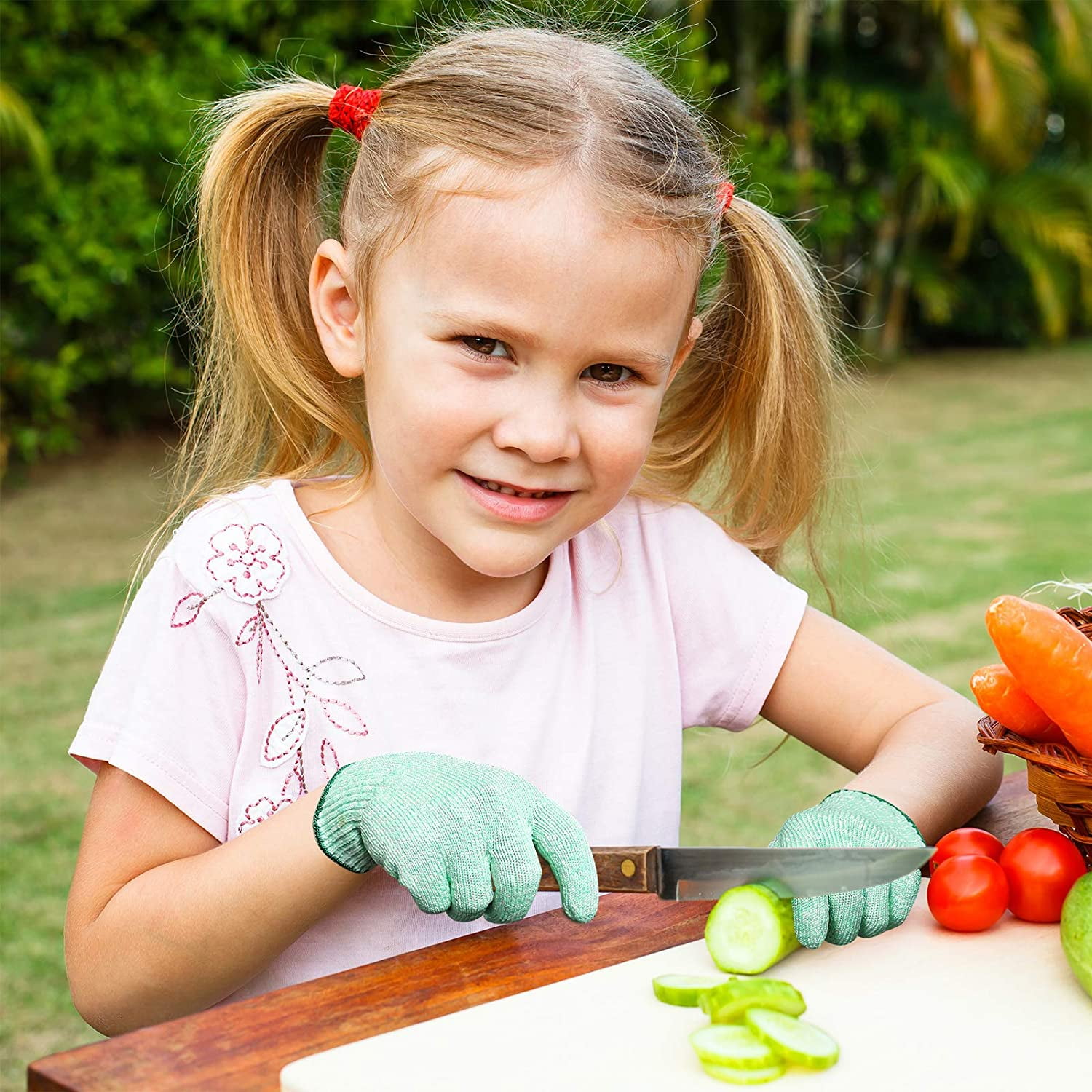 Evridwear Children Kids Cut Resistant Gloves, Food Grade, Level 6 Protection, HPPE (M (8-11YRS), Green)