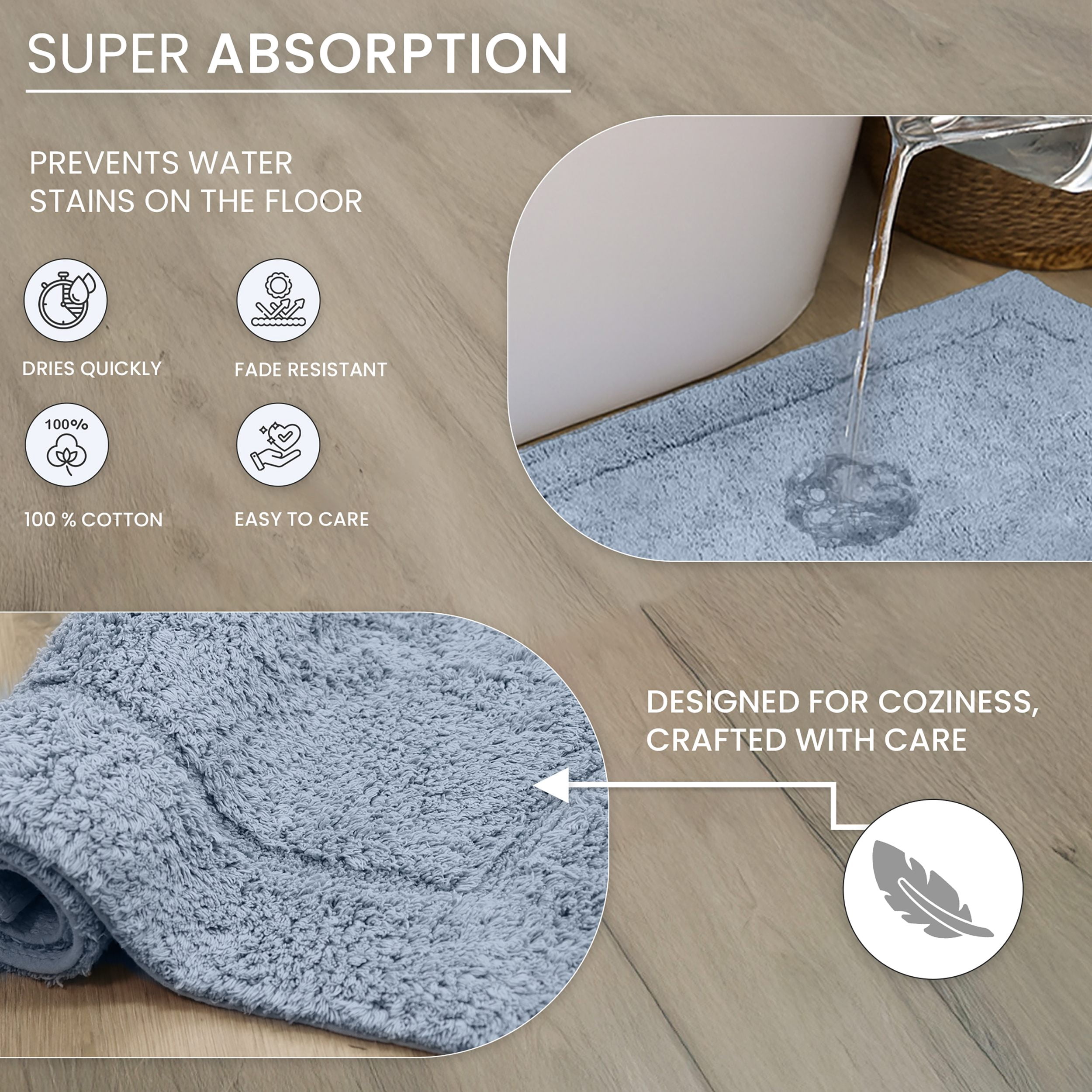 Home Weavers Inc Waterford Collection 100% Cotton Non-Slip Bathroom Rug Set, Machine Washable Bath Rug, 5 Piece Bath Mat Set with Tank Lid Cover Blue