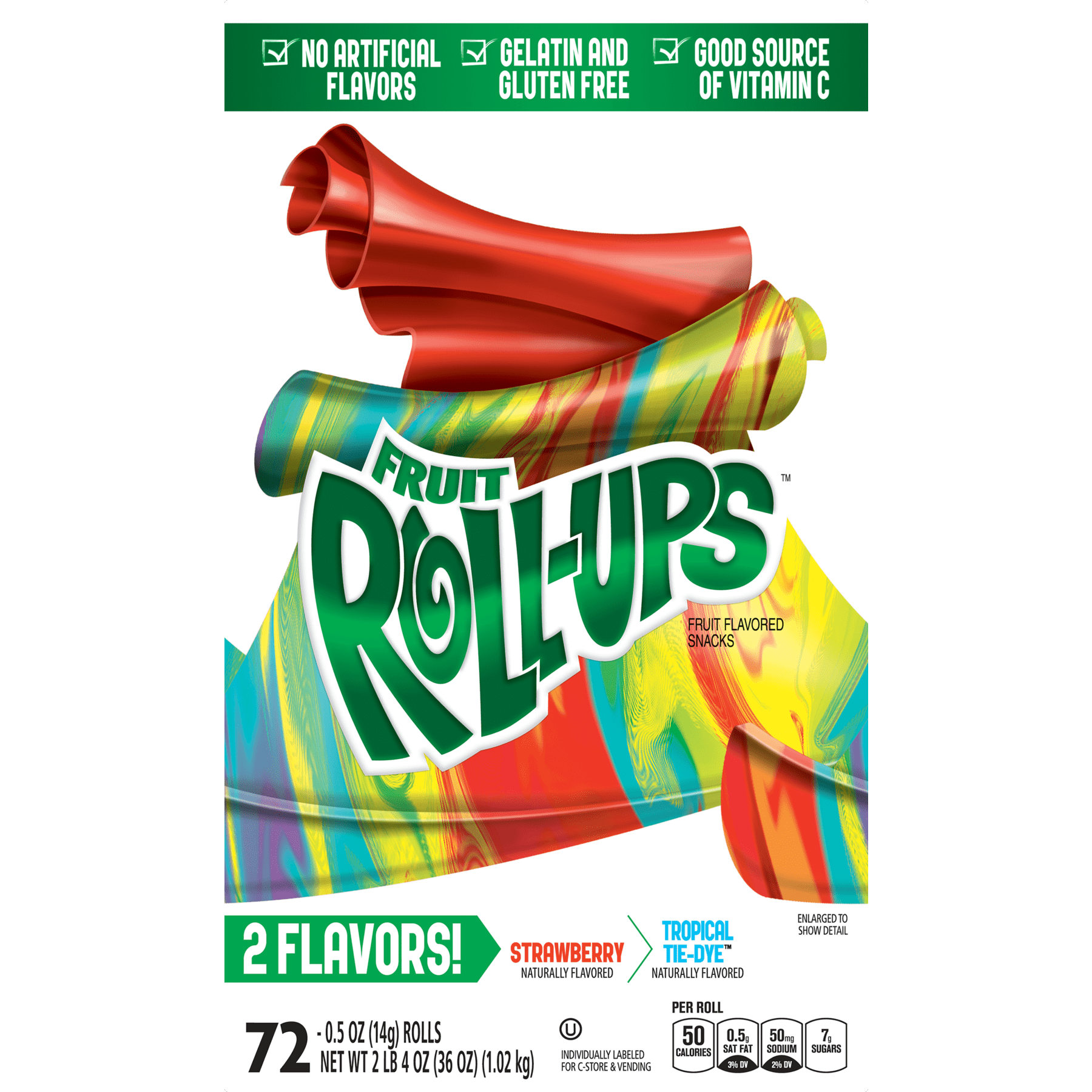 Betty Crocker Fruit Rollups Fruit Flavored Snacks Strawberry Tropical Tie Dye 72 Ct 36 Oz 0 5 Oz Walmart Com Walmart Com