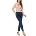 thumbnail image 2 of INSPIRE CHIC Blouse à Fleurs pour Femme à Col à Volants avec Nœud Papillon, Boutonnée, Manches Longues, TP, Blanc, 2 of 6