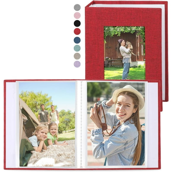 TRAHOO-2 Pack Photo Album 5x7, Linen Cover Photo Album, Small Photo Album Book for 36 Pockets Hold 72 Pictures, Picture Book for Photos Family Anniversaries Baby Vacations (Red)