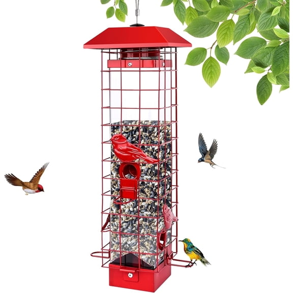 Squirrel-Proof Bird Feeder with Metal Mesh Cage – 3LB Large Capacity, Weight-Activated Perches, Chew-Resistant Outdoor Feeder for Small & Medium Birds