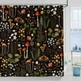 thumbnail image 3 of Retro Mushroom Shower Curtain for Bathroom, Fairy Forest Flowers Plants on Black Background Bath Curtains, Vintage Botanical Fabric Shower Curtain Sets with Hooks 72 x 84, 3 of 5