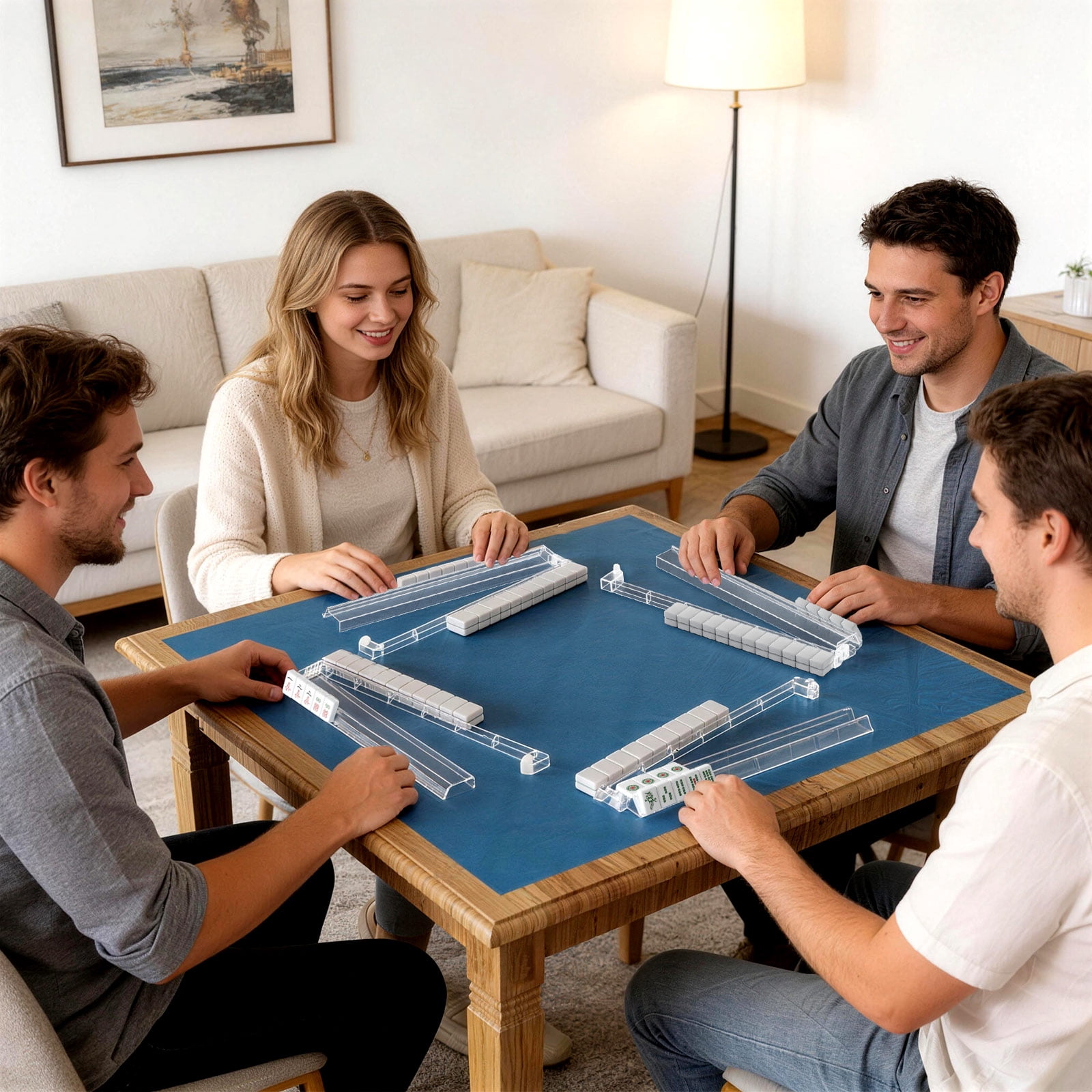 Mahjong Racks with Pushers Set of 4, Clear Mahjong Rack Accessories & Gifts