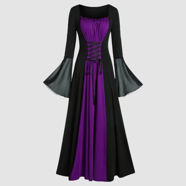Womens Halloween Costumes 2024 Cosplay Gothic Dresses Dresses For Women Costumes Trumpet Sleeves Gothic Retro Gown Strap High Waist Cosplay Dress