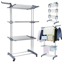 Clothes Drying Rack Stand 4-Tier Foldable Movable Clothing Airer Multifunctional Laundry Coat Rack Household
