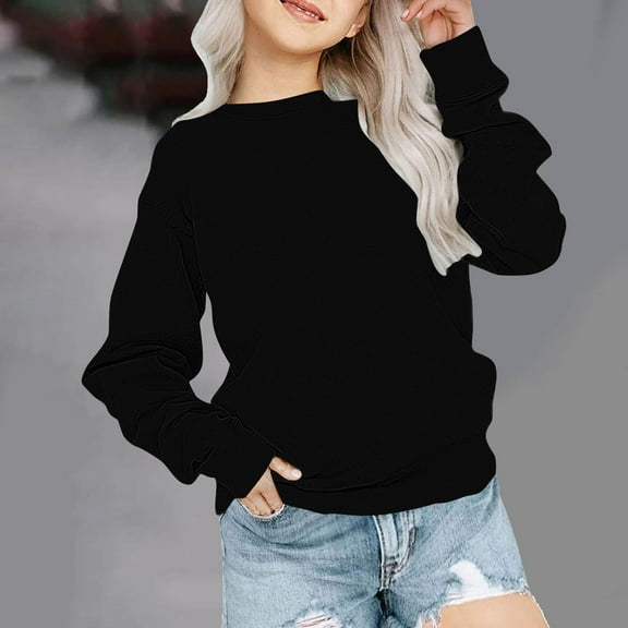 Cavosen Crewneck Sweatshirt Kids Girls Boys Toddler to Big Kids Long Sleeve Pullover Sweatshirts Solid Trendy Sweatshirts Tops Breathable Winter Warm Cute Soft Clothes Black 1T