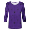 thumbnail image 4 of Dasayo Ladies Tops Purple 3/4 Sleeve Summer Graphic Prints Crewneck Blouses Women Blouses S, 4 of 9