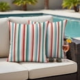 thumbnail image 4 of Pack of 2 Red Green Blue Striped Outdoor Pillow Covers Decorative, Waterproof Pillow Protector, Modern Farmhouse Stripes Throw Pillowcases Accent Cushion Cases for Patio Couch Sofa 24"x24", 4 of 8