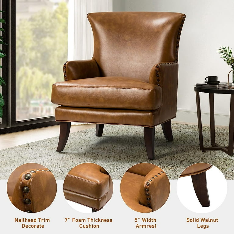 Camel Vegan Leather Accent Chair, Wingback, Tight Back with Camel Vegan Leather Accent Chair, Wingback, Tight Back with