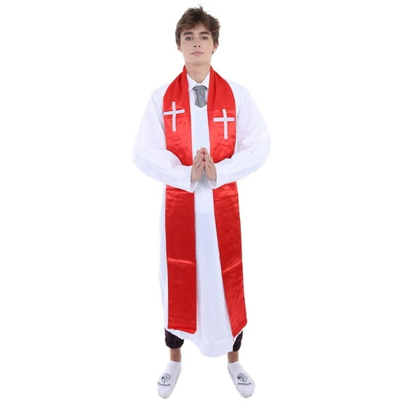 Adult Men's Priest Robe Costume | White & Red Christmas Costume