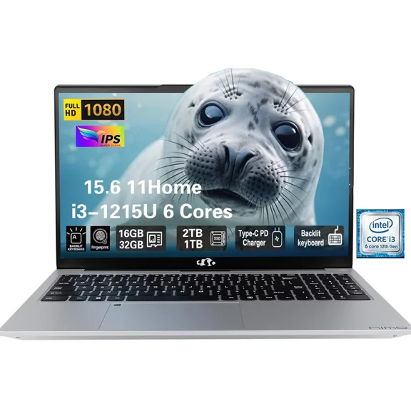 15.6" FHD High-performance laptop, Windows 11, Conference camera, Type-C 65W PD fast charger, Intel i3-1215U 32GB RAM 2TB SSD, Lightweight PC Computer, fingerprint, Backlit keyboard