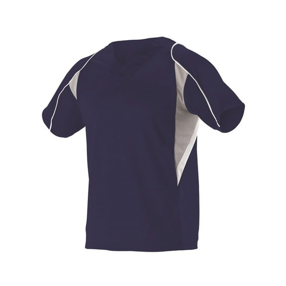 Alleson Athletic 529 Adult 2 Button Henley Baseball Jersey-Navy/ Grey/ White-L