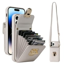 Dteck Crossbody Wallet Case for iPhone SE 2022/SE 2020/8/7, PU Leather Purse Case with Card Holder, Flip Cover with Metal Lock Buckle Lanyard for Women Men, White