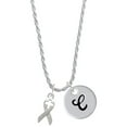 thumbnail image 1 of Delight Jewelry Silvertone Ribbon with Cross Cutout Silvertone Script Initial Disc - C - Charm Necklace, 20"+3", 1 of 4
