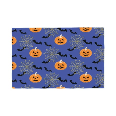 

Placemats Set of 4 Halloween bats Lantern spiderweb Heat Resistant Non - Slip Place mats Waterproof table mat for Kitchen Dining-4片装