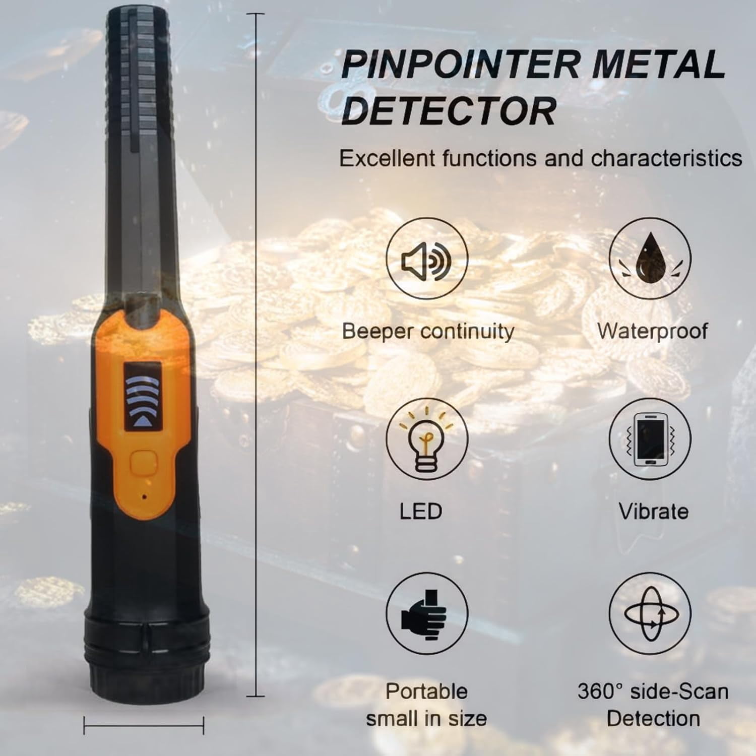 Fully Waterproof LCD Display Pinpointing Gold Metal Detector with LED Flashlight,360 Degree Searching Pinpointer,IP68 Underwater to 15m/50feet Treasure Hunter for Adults and Kids, Three Modes,Black