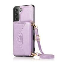 Allytech Galaxy S22 Case, With Crossbody Shoulder Strap Adjustable Protection Kickstand Shockproof Cards Holder Wallet Case Cover for Samsung Galaxy S22 5G,Purple