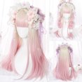 thumbnail image 1 of GAKA Long Wavy Synthetic Hair Pink Gradient Blue/Purple Cosplay Wig With Bangs For Women, 1 of 6