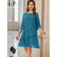 thumbnail image 2 of DARING DIVA Chiffon 3/4 Sleeve Tiered Layered Flowy Dress XL Peacock Green, 2 of 8