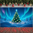 thumbnail image 5 of Illuminated Christmas Banner Northern Lights Xmas Display Snowy Green Holiday Backdrop for Christmas Party Winter Holiday Indoor Decoration, 5 of 9