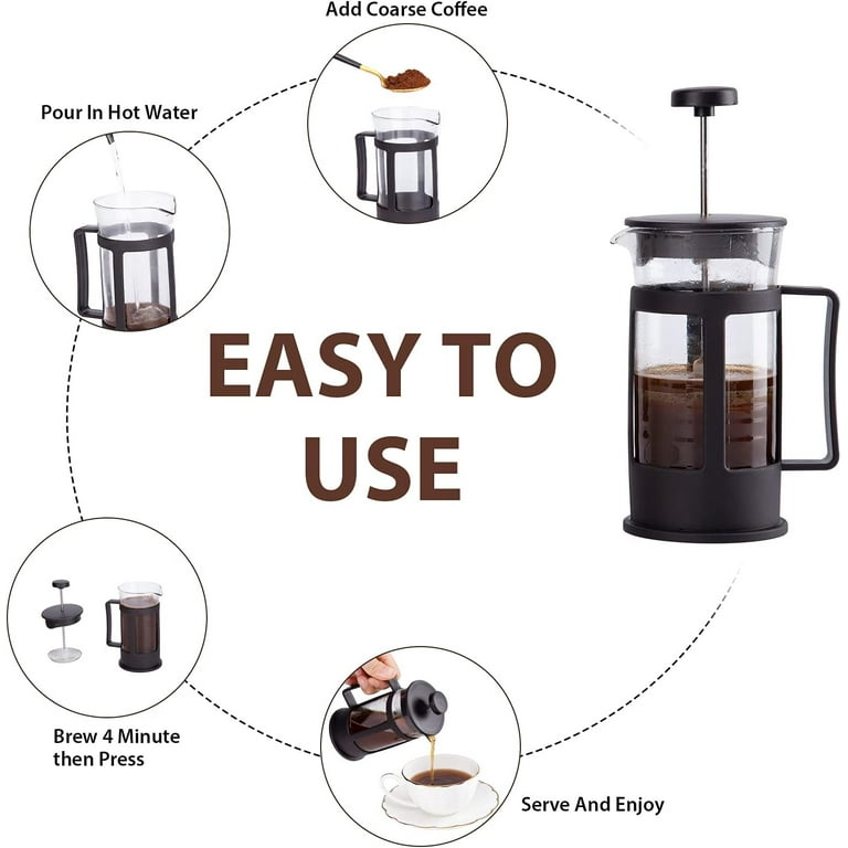 QUQIYSO French Press Coffee Maker 34oz 304 Stainless Steel French Press with 4 Filter, Heat Resistant Durable, Easy to Clean, Borosilicate Glass Coffe