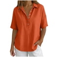 thumbnail image 4 of Hngshg Plus Size Tops for Women Linen Button Collared Comfy Short Sleeve Solid Color Casual Blouses Summer Vacation Going out Tops, 4 of 7