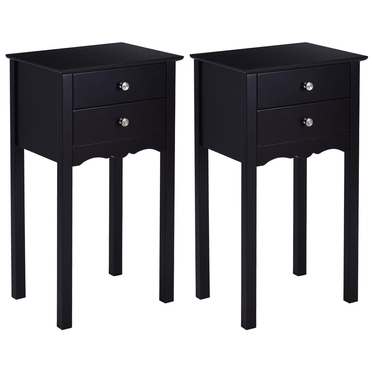 Gymax 2 Pcs Side Table End Accent Night Stand W Drawers Black