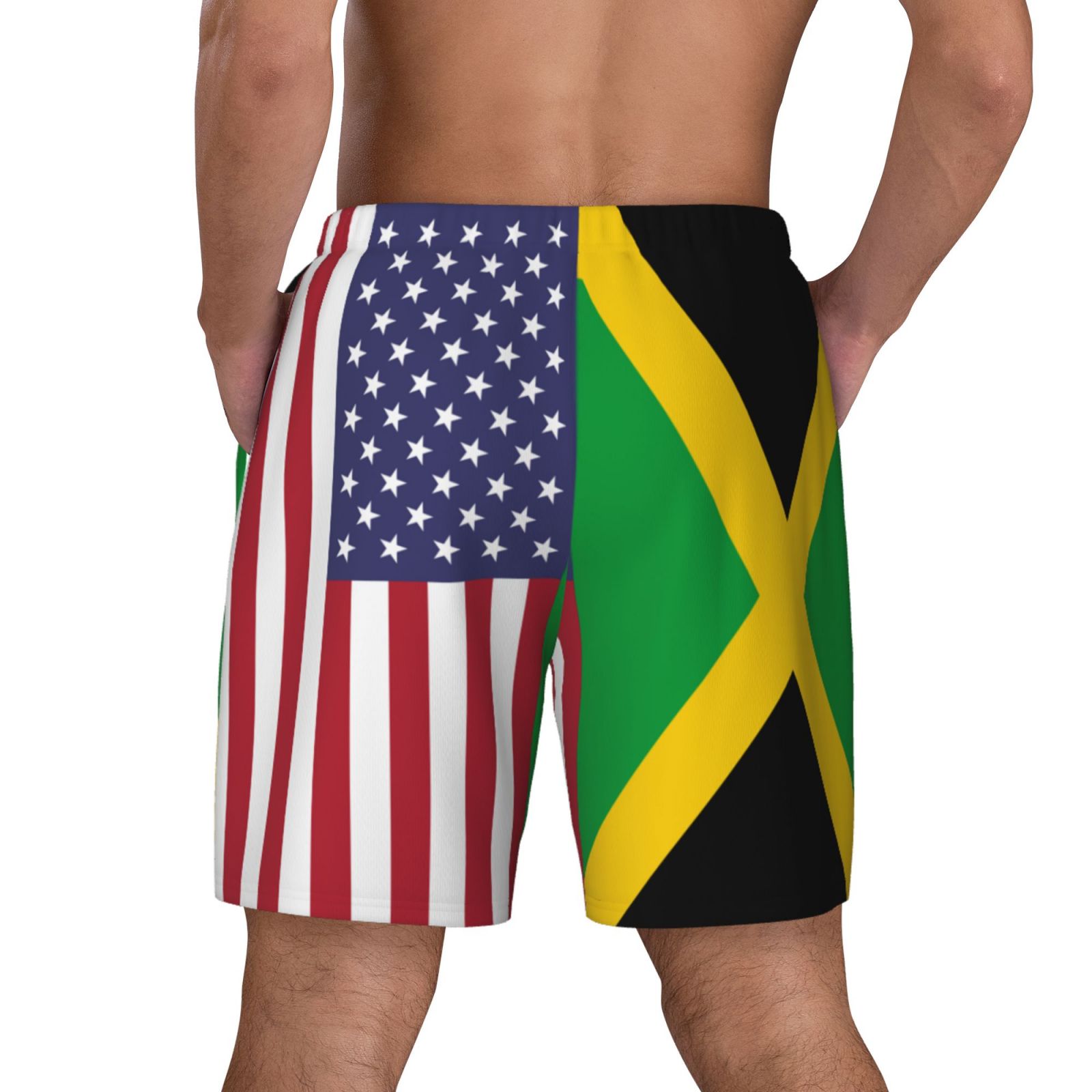 Men's America Jamaica Flag Swim Trunks with Compression Liner Bathing Suit Swimwear