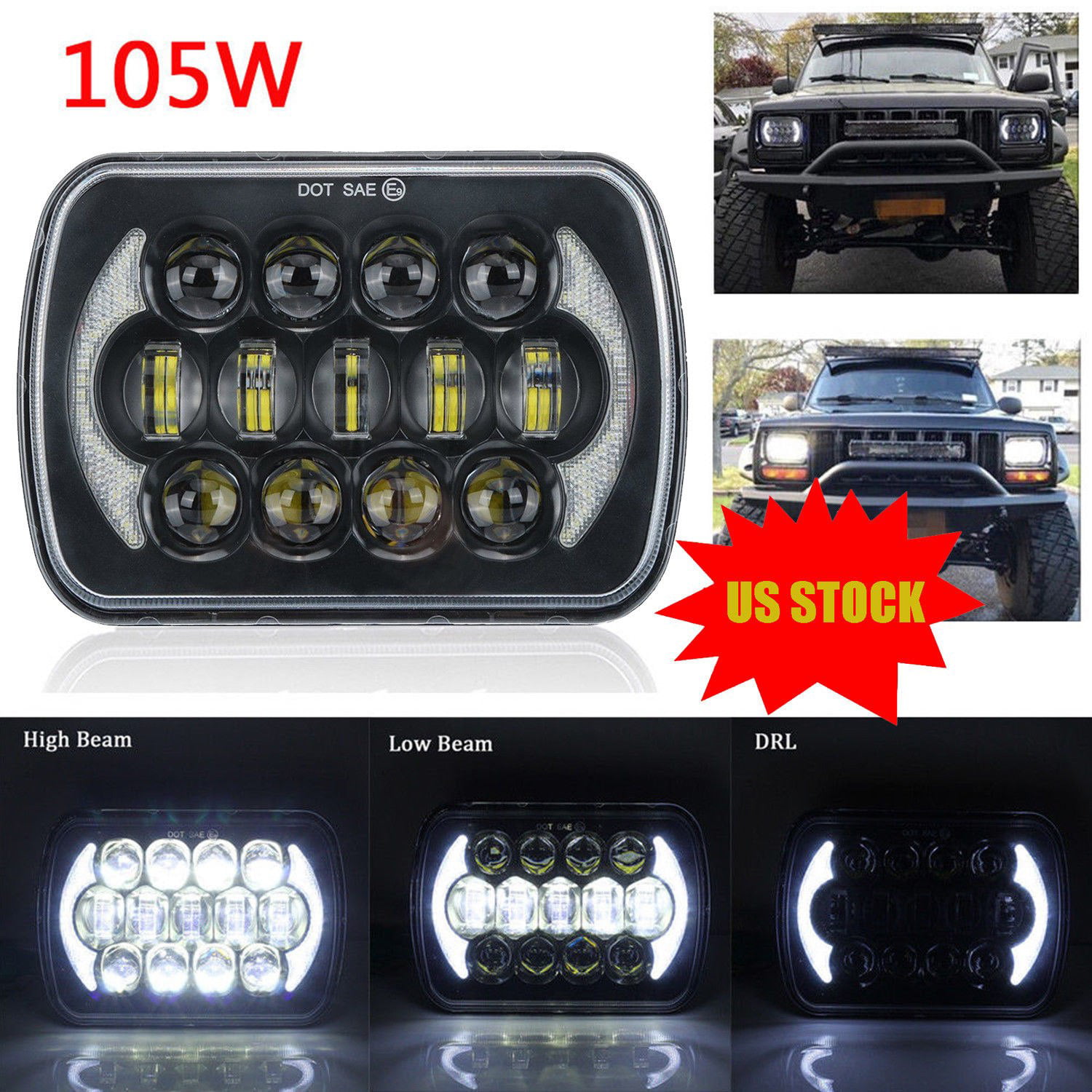 Pair 5x7'' 7x6'' CREE LED Headlight Hi-Lo Beam Halo DRL For Jeep Cherokee XJ YJ 