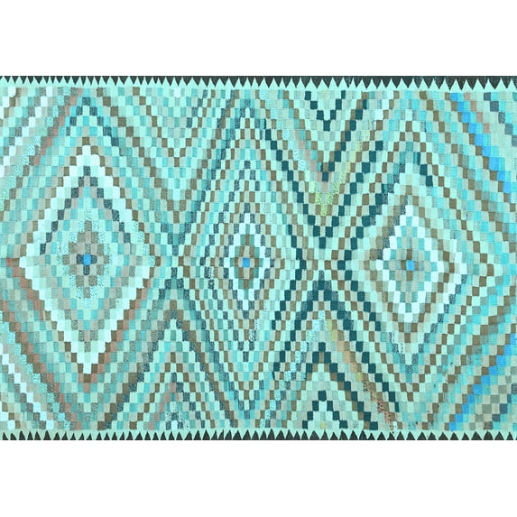 Ahgly Company Indoor Rectangle Southwestern Light Blue Country Area Rugs, 2' x 4'