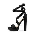 thumbnail image 6 of BLISSFUL STEP Women's Lace Up Platform Block Heel Sandals Black 6, 6 of 8