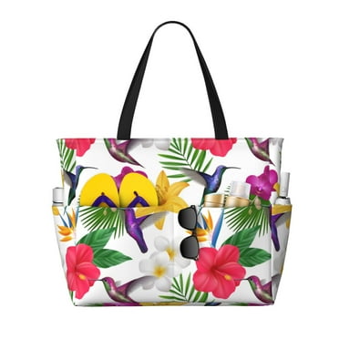 Large Beach Bags Waterproof Sandproof - Hummingbird No.J91 Cute Beach Tote Bags for Women with Zipper