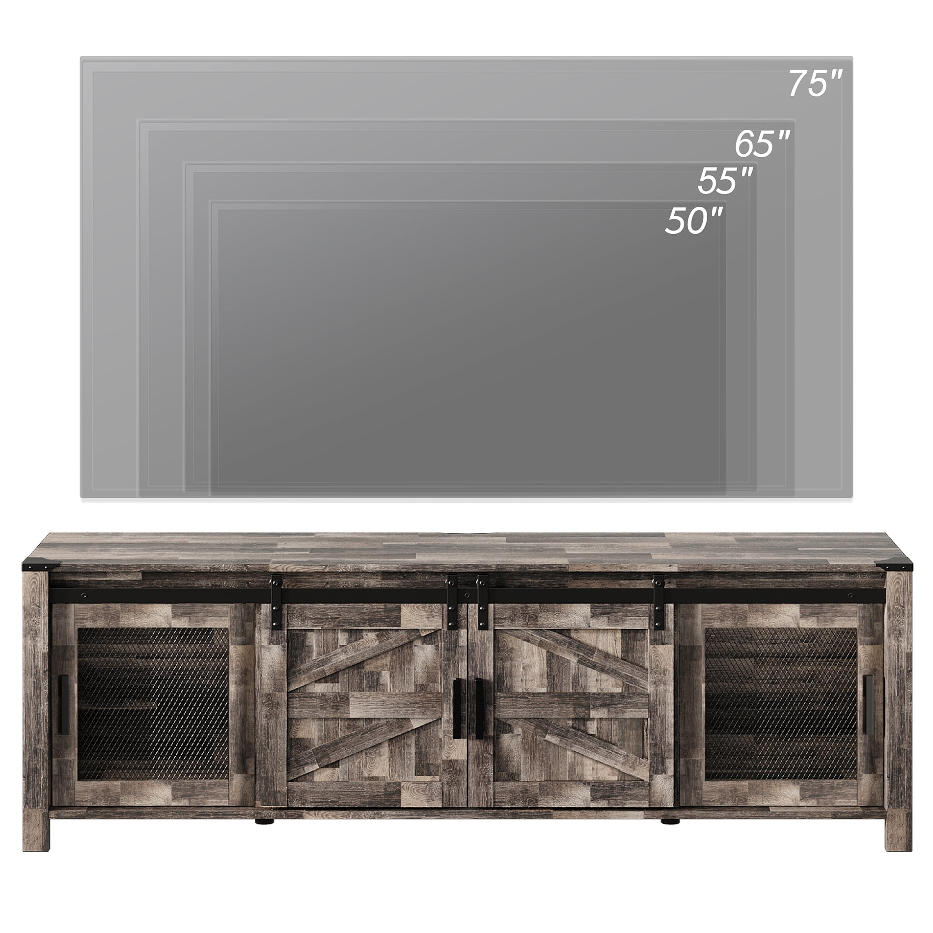 Wampat Television Stand with Storage Cabinets, Wood Metal White, 22.80 x 15.40 x 70.00 Inches