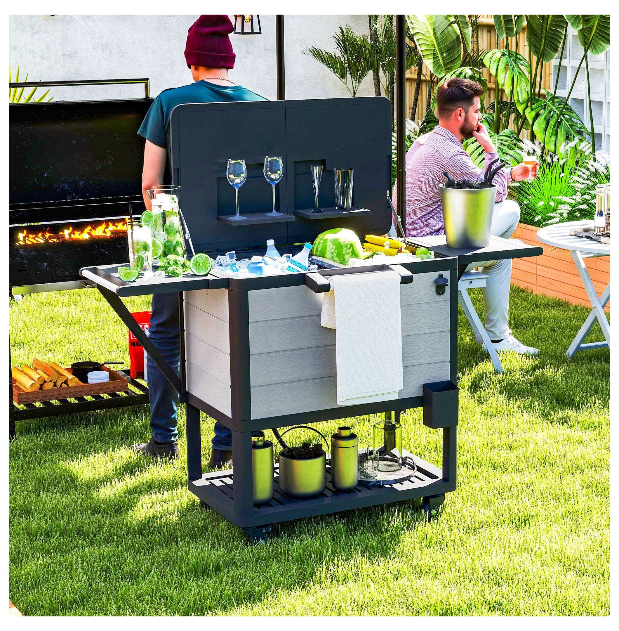 104 Quart Cooler Cart, Outdoor Rolling Ice Chest with Bottle Opener & Wheels - Large Capacity Patio Cooler for Parties, Gray
