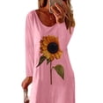 thumbnail image 3 of DYMADE Women Plus Size Sunflower Printed Side Split Long Sleeve Pencil Dress, 3 of 4