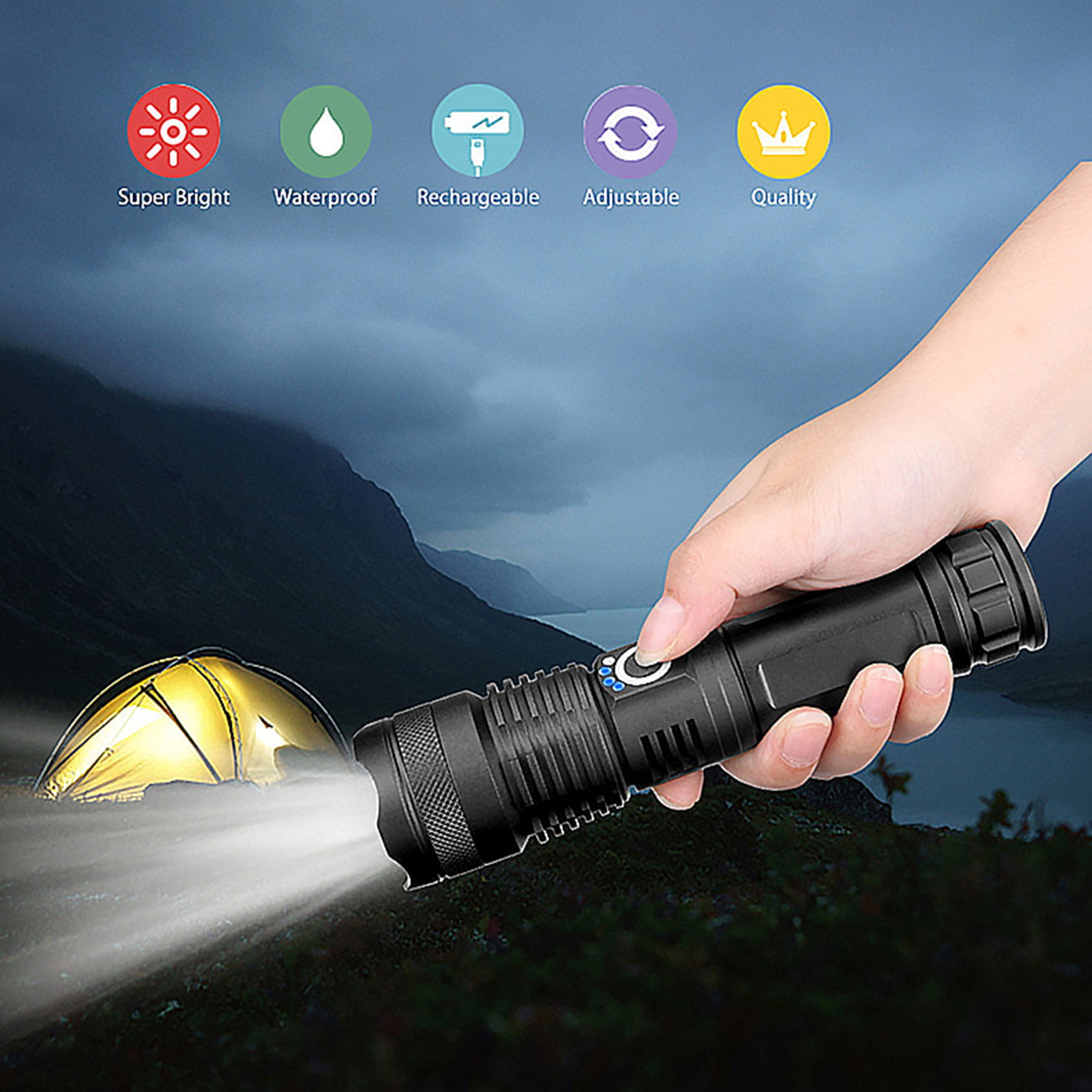 Zoomable 5-Mode 990000Lumens High Power LED Flashlight Torch 186*50 Charger 