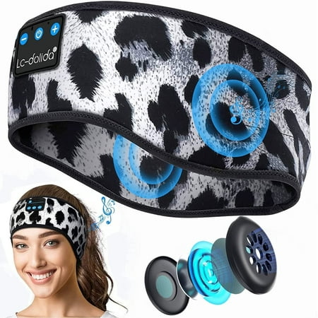 Sleep Headphones Bluetooth Sports Headband, Wireless Music Sleeping Headphones Sleep Eye Mask Earbuds IPX6 Waterproof for Side Sleepers Workout Running Insomnia Travel Yoga Office, Leopard