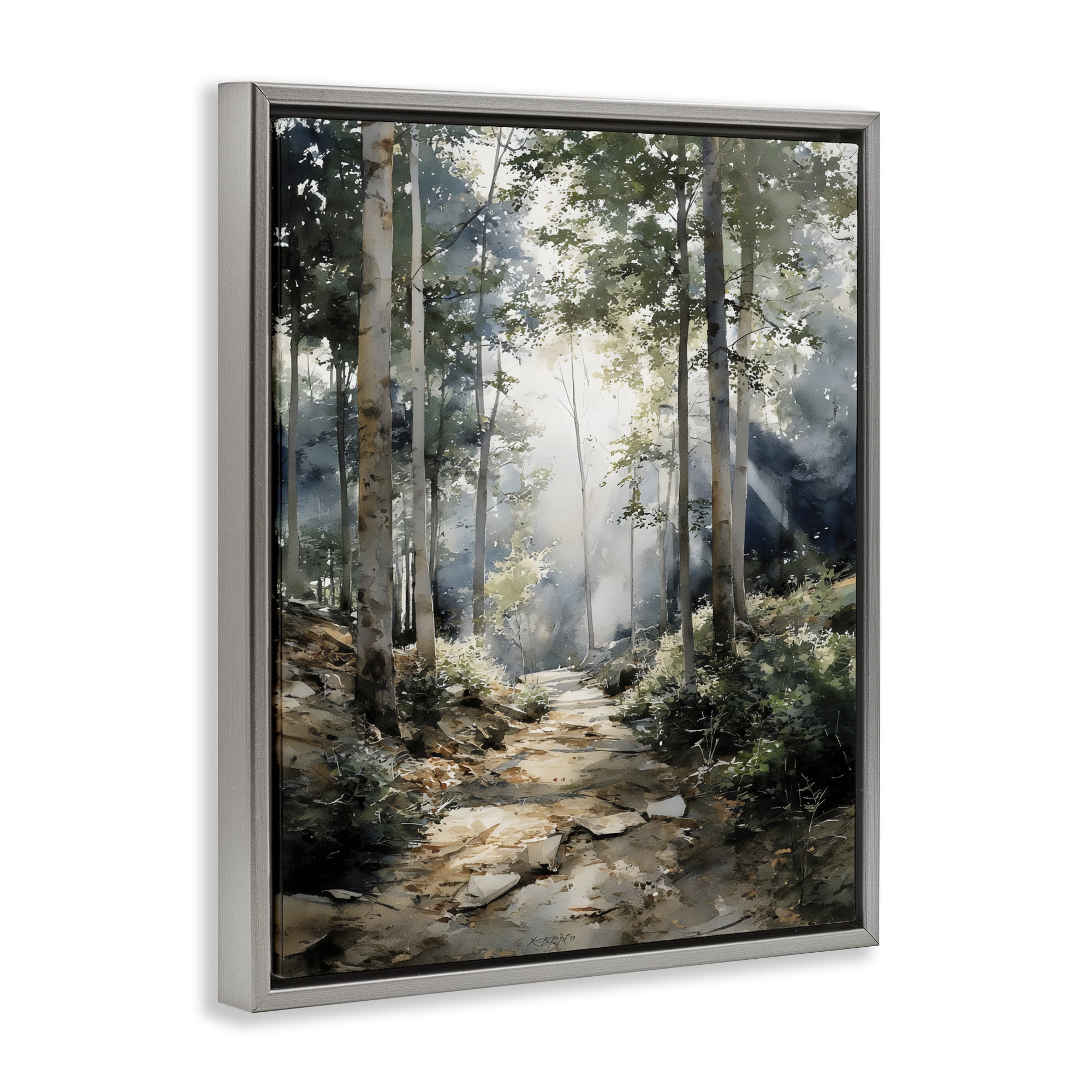 Stupell Industries Through The Woods Pathway Gray Framed Floater Canvas Wall Art, design by Franklyn Gregory