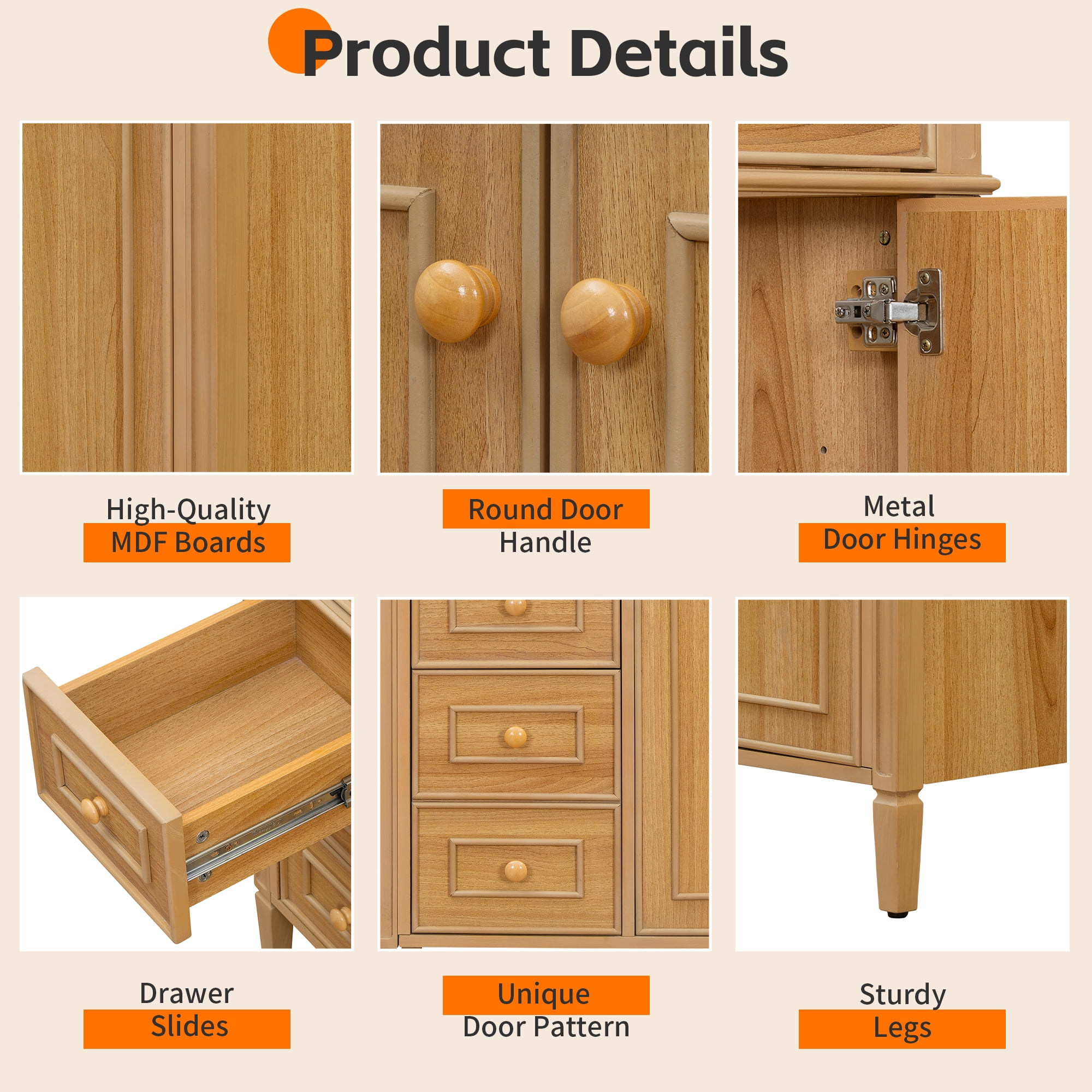 Euroco 36" Bathroom Vanity with Sink, Wood Vanity Cabinet with Flip-Out Drawer, 3 Drawers, 2 Soft-Close Doors, Solid Wood & MDF, Elegant Rubber Wood Handles