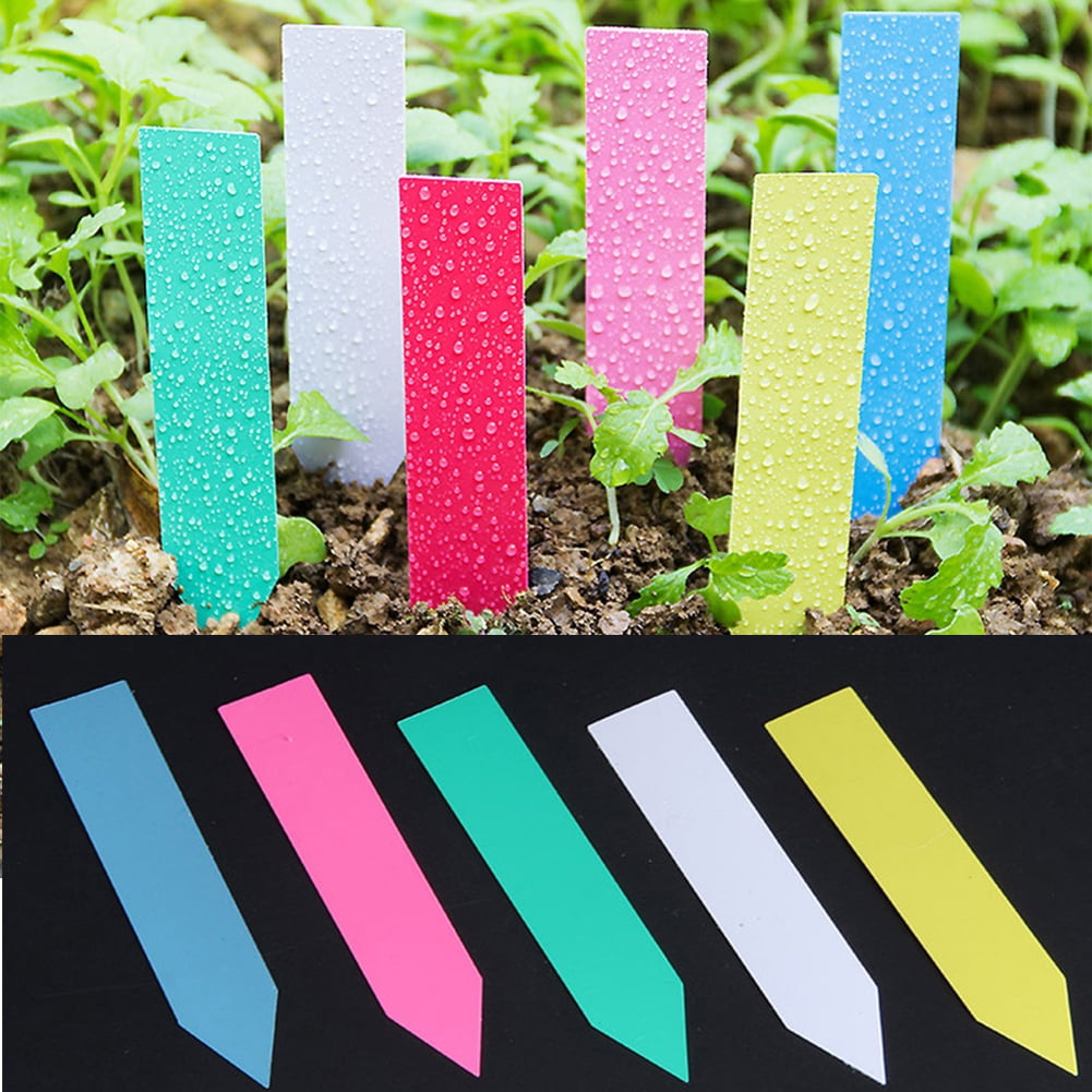 100x Plastic Colorful Garden Stakes Markers Tags Plant Labels Nursery Seedling 
