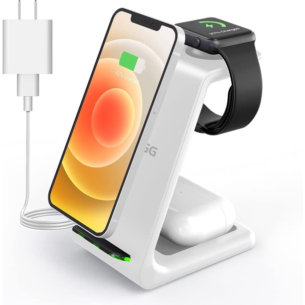 Estación de carga inalámbrica para Apple soporte de cargador inalámbrico 3 en 1 para iWatch 7/6/SE/5/4/3/2 iPhone 14/13/12/11/X/8/SE Series AirPods 3/Pro/2