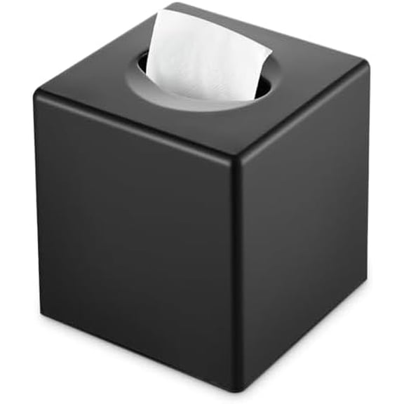Tissue Box Cover, Square Facial Tissue Holder Storage for Bathroom Vanity, Countertops, Dressers, Night Stand, Parlors and Offices - Black