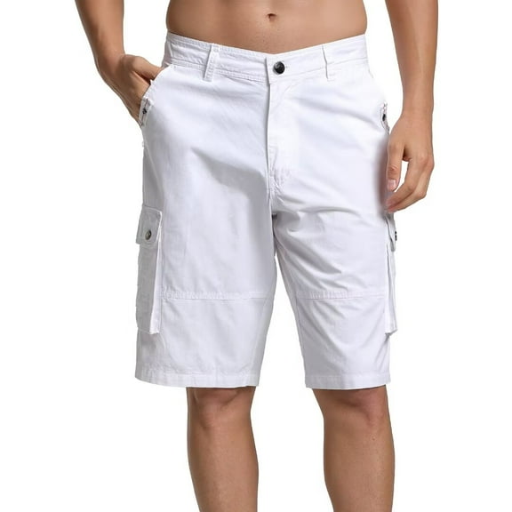 Zusmen Men's Classic Cargo Short Multi-Pocket Relaxed Fit Casual Outdoor Travel Shorts For Men Tooling White34