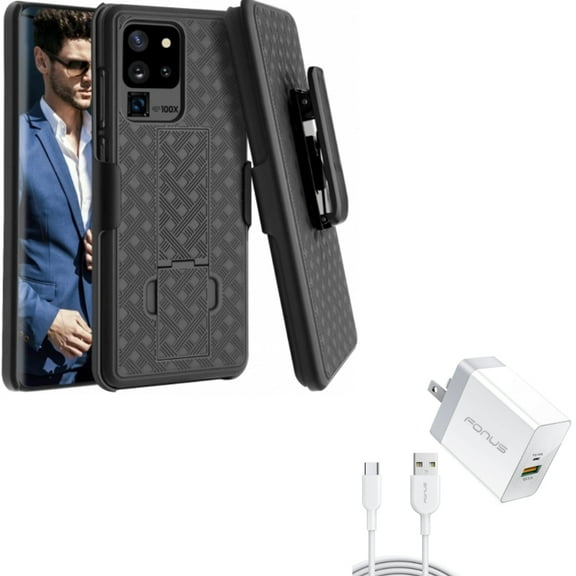 Case Belt Clip w 36W PD Home Charger for Samsung Galaxy S20 Ultra - Holster Swivel Cover, Fast Type-C 6ft Long Cable USB-C