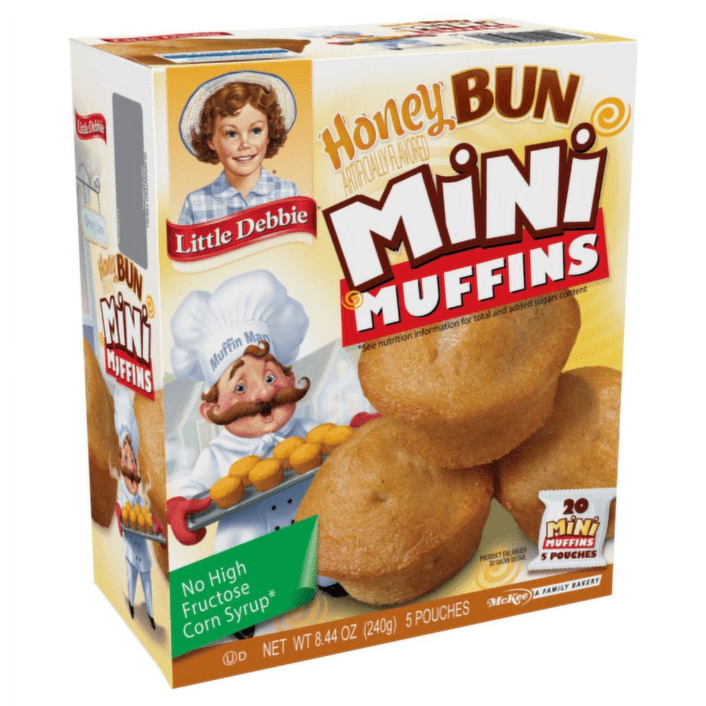Little Debbie Honey Bun Mini Muffins, 4 Boxes, 20 Travel Pouches of Muffins
